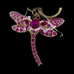 NIP Dragonfly Purse Bag Charm Keychain Hot Pink Rhinestones Goldtone mint Brand